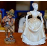 COALPORT FIGURINE ORNAMENT - EMILY & WOODEN FIGURINE DISPLAY