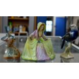 DOULTON STYLE FIGURINE & 2 LUSTRE BIRD ORNAMENTS