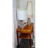 TEAK OCCASIONAL TABLE & 2 LAMPS