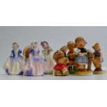 TRAY CONTAINING SMALL ROYAL DOULTON FIGURINES, HUMMEL FIGURINES, HUMMEL STYLE FIGURINES ETC