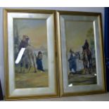 PAIR OF 23½" X 11¼" GILT FRAMED WATERCOLOURS - FIGURES IN AN EGYPTIAN SETTING, INITIALLED C.G.