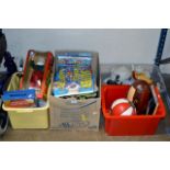 4 BOXES CONTAINING VARIOUS TOYS & GAMES, SANTA DISPLAY, BOOKS, MIXED CERAMICS & GENERAL BRIC-A-BRAC