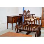 10 PIECE REPRODUCTION MAHOGANY DINING ROOM SUITE COMPRISING SIDEBOARD, TABLE, 2 CARVER CHAIRS & 6