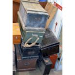 SINGLE WOODEN CHAIR & VARIOUS WOODEN & METAL TOOL BOXES