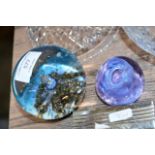 2 COLOURED GLASS PAPER WEIGHTS