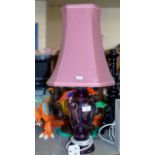 COLOURED GLASS TABLE LAMP WITH SHADE