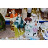 4 VARIOUS STAFFORDSHIRE POTTERY FIGURINE ORNAMENTS