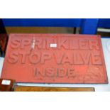 VINTAGE CAST IRON SIGN - SPRINKLER STOP VALVE INSIDE