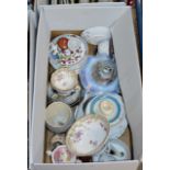 BOX CONTAINING MIXED CERAMICS, VARIOUS TEA WARE, DOG ORNAMENT, ORIENTAL DISHES ETC