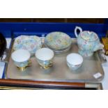 14 PIECES OF SHELLEY TEA WARE COMPRISING 6 SAUCERS, 3 PLATES, LIDDED TEAPOT, 2 CUPS & SUGAR BOWL