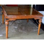 LARGE REPRODUCTION MAHOGANY TABLE WITH GLASS PRESERVE