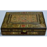 A DECORATIVE INLAID MARQUETRY WORK JEWELLERY BOX - APPROXIMATE DIMENSIONS 11" X 7½" X 2½"