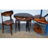 NEST OF 3 MAHOGANY TABLES & 2 VARIOUS MAHOGANY WHATNOTS