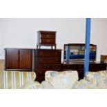 4 PIECE STAG MAHOGANY BEDROOM SET COMPRISING 8 DRAWER SIDE BY SIDE DRESSING CHEST, TALLBOY, 2 OVER 5