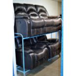 3 PIECE MODERN DARK BROWN LEATHER RECLINING LOUNGE SUITE COMPRISING 3 SEATER SETTEE & 2 SINGLE ARM