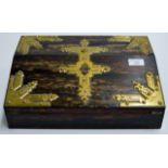 A FINE VICTORIAN COROMANDEL WOOD BRASS MOUNTED LAP DESK - APPROXIMATE DIMENSIONS 14" X 10¼" X 4¼"