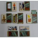 7 VARIOUS PACKS OF OLD CIGARETTE CARDS INCLUDING SPEED/TRAINS, LIFE IN THE ROYAL NAVY, MILITARY