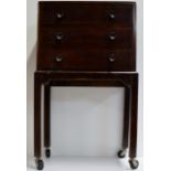 A 17" MAHOGANY 3 DRAWER CUTLERY CANTEEN CABINET WITH QUANTITY VARIOUS CUTLERY THERE IN