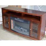 MODERN MAHOGANY FINISHED SIDEBOARD WITH ELECTRIC FIRE INSERT