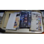 TRAY WITH VARIOUS POST CARDS HARRY POTTER, DR WHO STAMPS, BRITISH STAMPS, GREAT WAR STAMPS ETC