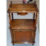 22½" VICTORIAN INLAID WALNUT WHATNOT WITH PRESS BENEATH & GALLERY TOP