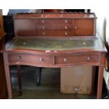 EDWARDIAN LEATHER TOP LADIES WRITING DESK WITH 2 DRAWERS ON FRONT AND TAPERED LEGS