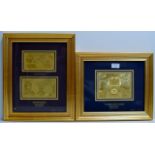 A FRAMED ROYAL MINT TEN SHILLINGS & FIVE POUNDS NOTE DISPLAY CAST IN GOLD, LIMITED EDITION NUMBER