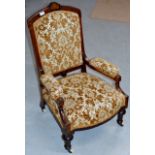 EDWARDIAN INLAID MAHOGANY NURSING CHAIR WITH PADDED SEAT, ARMS & BACK