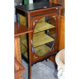 23½" EDWARDIAN INLAID MAHOGANY SINGLE DOOR DISPLAY CABINET WITH HAND PAINTED FLORAL MOTIFS