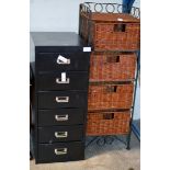 SMALL FILING CABINET AND WICKER STORAGE UNIT