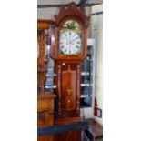 7½' EDWARDIAN INLAID MAHOGANY CASED GRANDFATHER CLOCK WITH PAINTED DIAL BY J. GRAHAM OF CARLUKE WITH