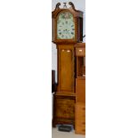 OAK CASED GRANDFATHER CLOCK WITH PAINTED FACE