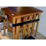 TEAK TABLE WITH 4 UNDER TABLES