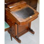 VICTORIAN INLAID BURR WALNUT DAVENPORT DESK WITH LEATHER TOP