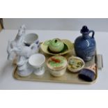 TRAY WITH KING RANSOM DECANTER, CARLTON WARE DISH, WEDGEWOOD CUP, ETC