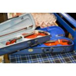 2 MODERN VIOLINS WITH BOWS & CASES