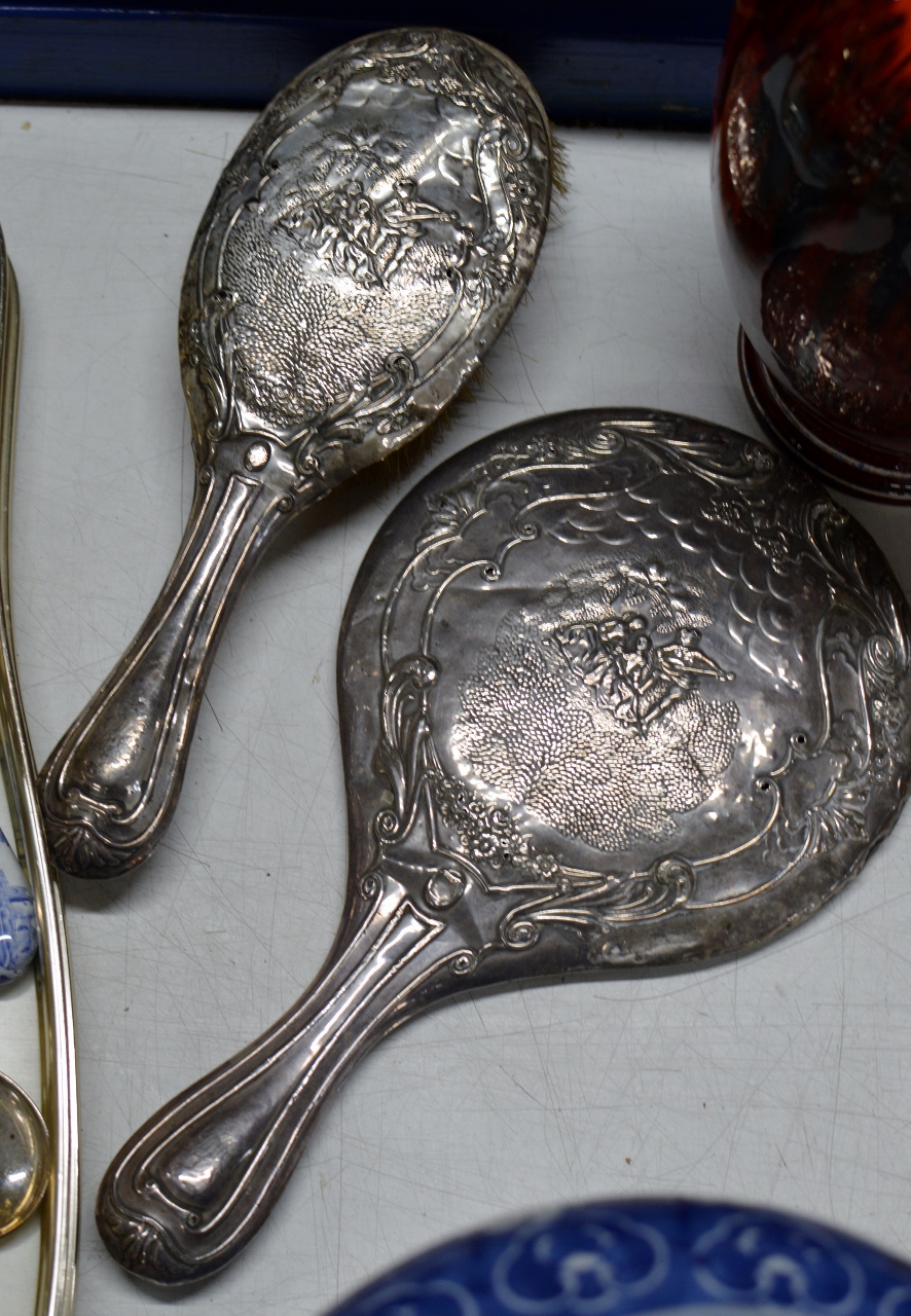 ORNATE BIRMINGHAM SILVER BACKED BRUSH & MIRROR