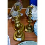 PAIR OF BRASS CANDLE STICKS & 1 OTHER