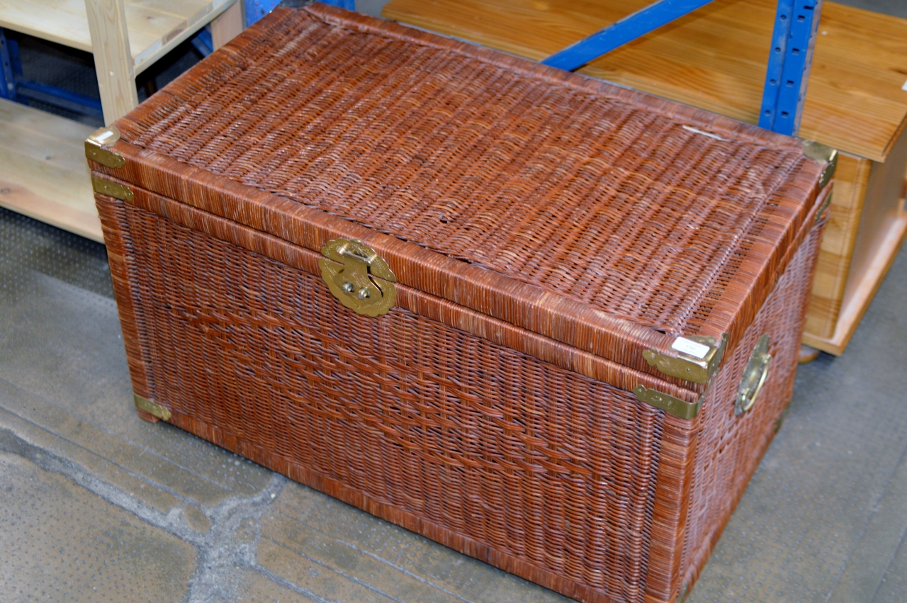 WICKER BRASS BOUND BLANKET BOX