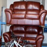 2 PIECE MODERN ITALIAN BROWN LEATHER LOUNGE SUITE COMPRISING 2 X 2 SEATER SETTEES