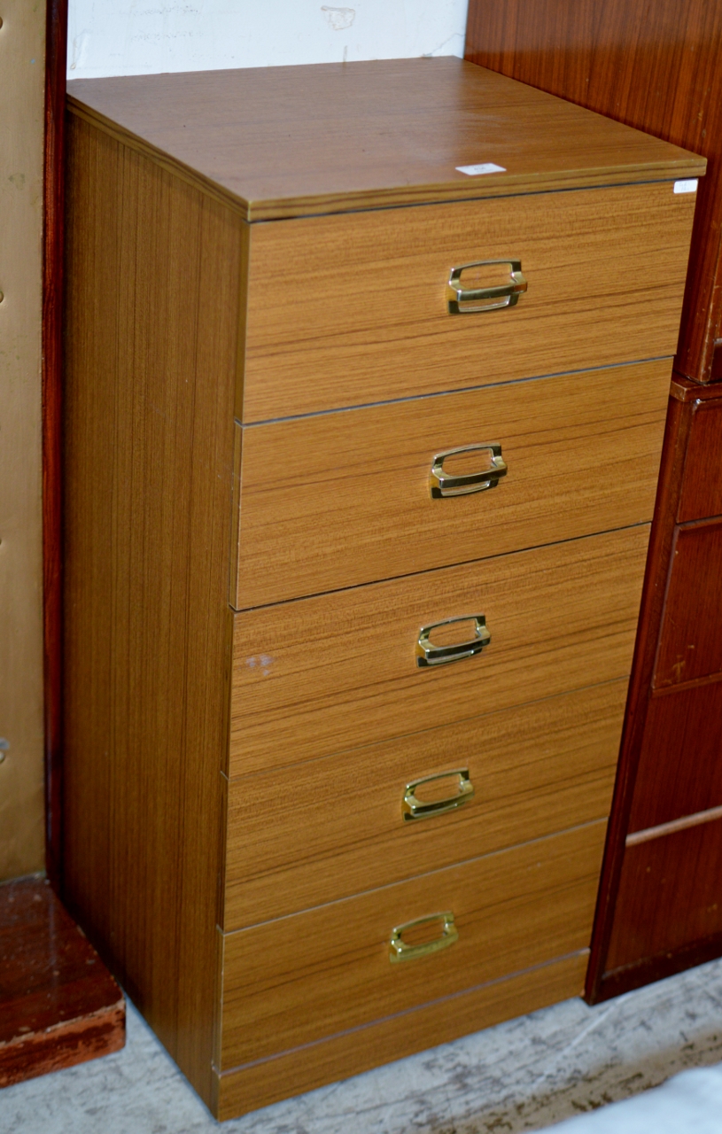 TEAK FINISHED 5 DRAWER CHEST