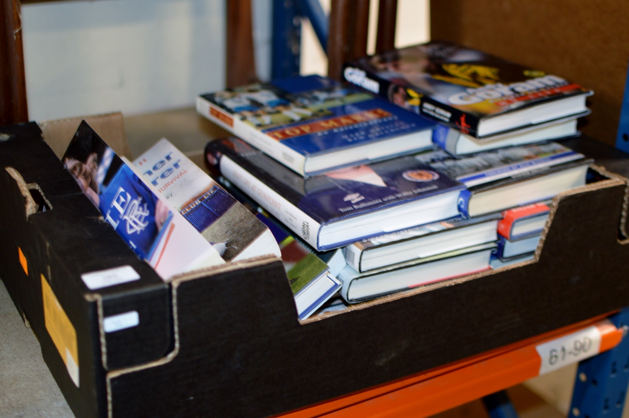 BOX WITH VARIOUS FOOTBALL RELATED BOOKS