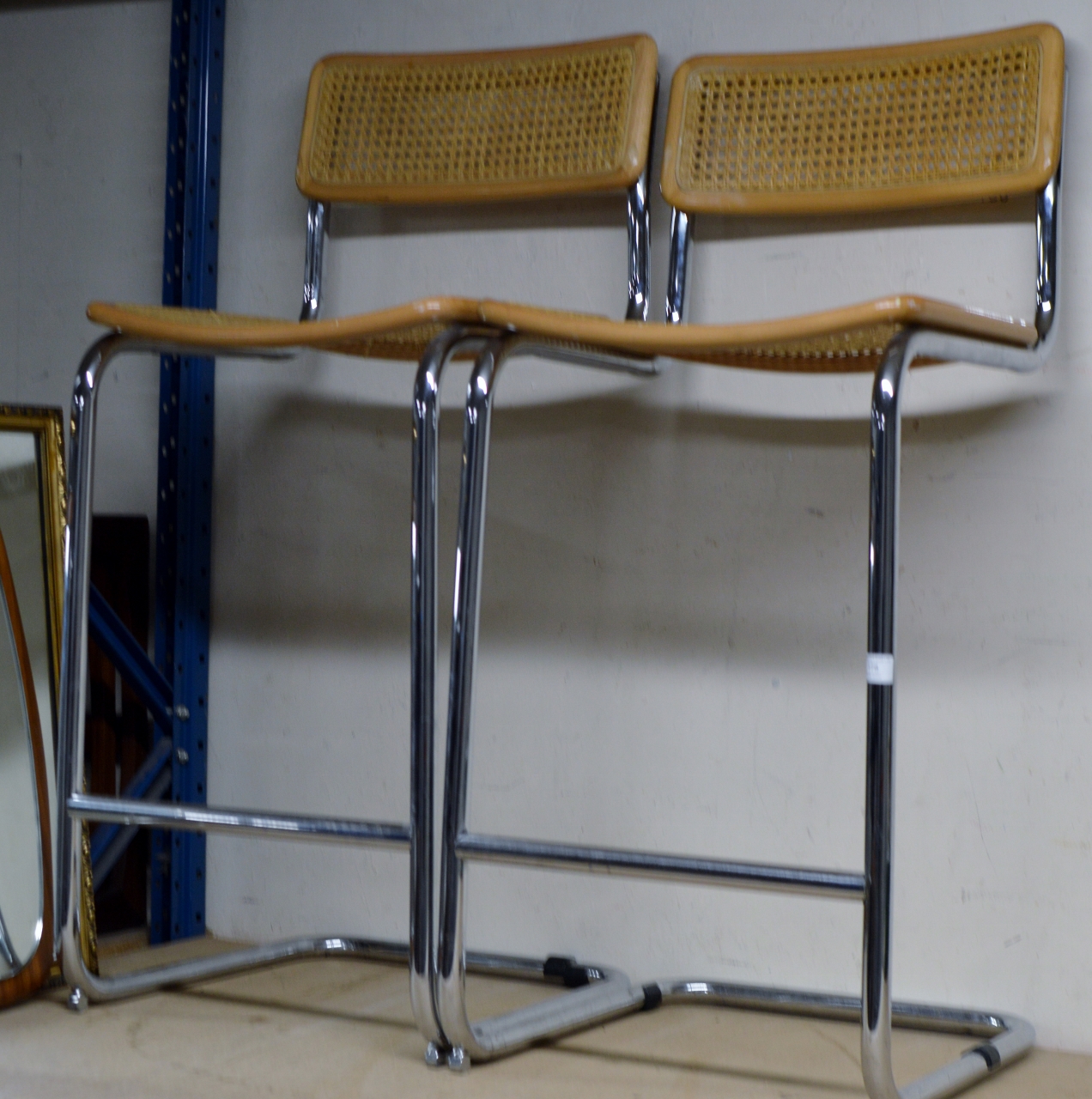 PAIR OF WICKER & CHROME BAR STYLE CHAIRS