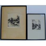 2 OLD ETCHINGS IN EBONISED FRAMES, BOTH SIGNED IN PENCIL, DONALD CRAWFORD & JOHN FULWOOD