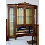 EDWARDIAN INLAID MAHOGANY 4 DOOR DISPLAY CABINET WITH UNDER SHELF & 2 DRAWERS