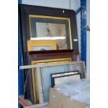 QUANTITY VARIOUS FRAMED PICTURES, OLD WASH BOARD ETC