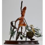 A BORDER FINE ARTS ORNAMENT, RED SQUIRREL & GOLDCRESTS, ON WOODEN STAND