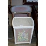 LINEN BIN, BEDSIDE UNIT & SMALL TEAK TILE TOP TABLE