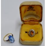 AN ART DECO STYLE 9 CARAT GOLD DRESS STONE RING, TOGETHER WITH ANOTHER GOLD RING (HALLMARKS