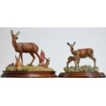 A BORDER FINE ARTS DEER GROUP, "IN A SUNNY GLADE", ON WOODEN STAND, BY AYRES, TOGETHER WITH